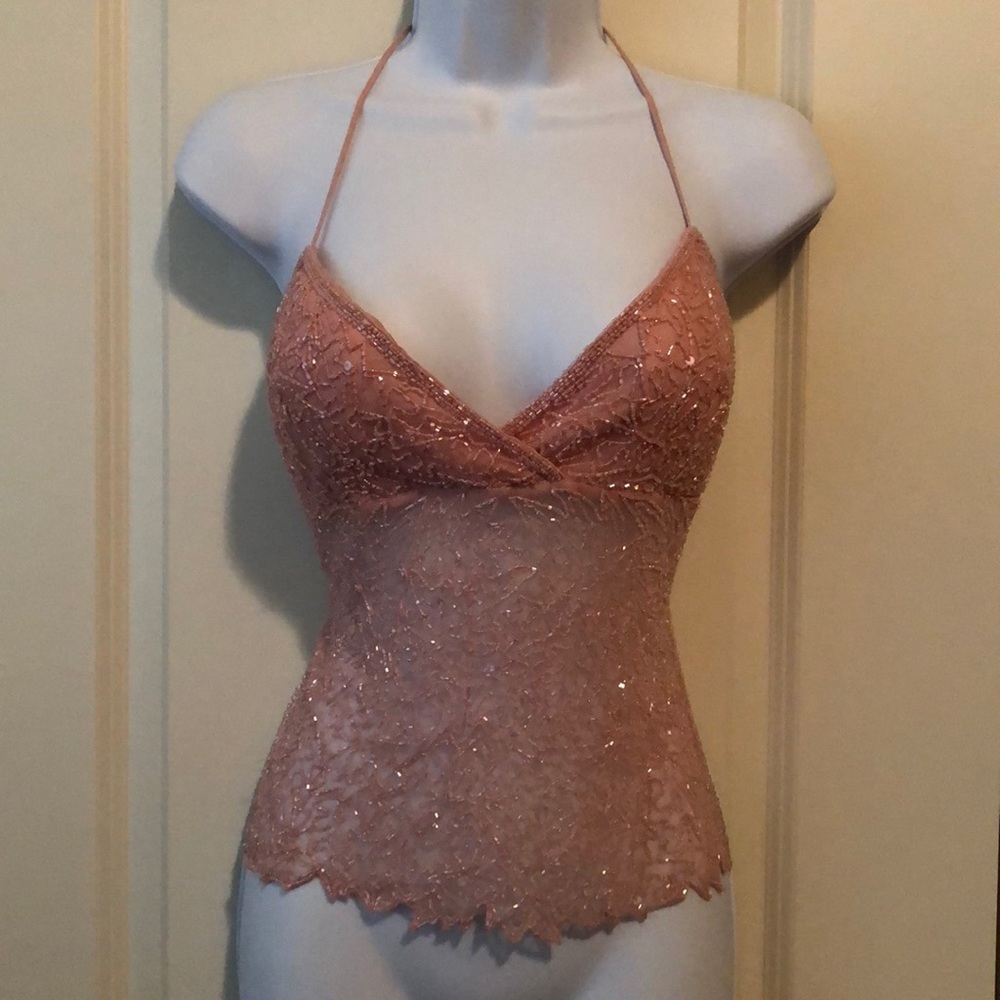 Halter Surplice Backless Blush Pink Sequin